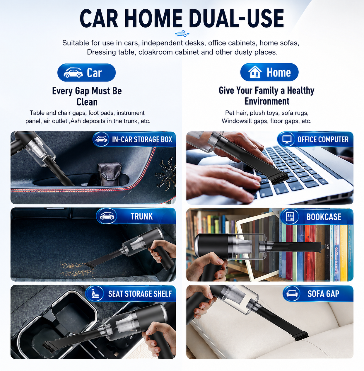 2 In 1 Car Vacuum Cleaner 120w High-power Handheld Wireless Vacuum Cleaner Home Car Dual-use Portable Usb Rechargeable